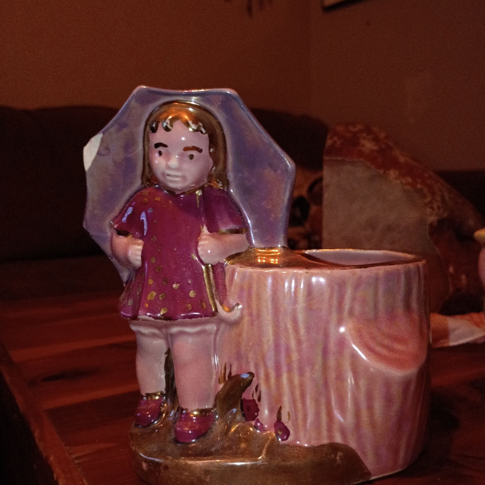 Vintage Ceramic Girl Figurine with Umbrella
